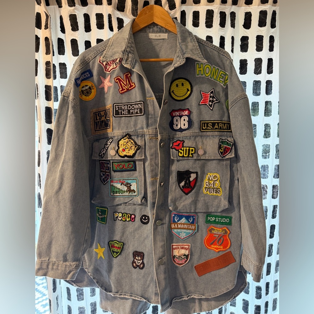 Boutique Denim Jacket with Colorful Patches